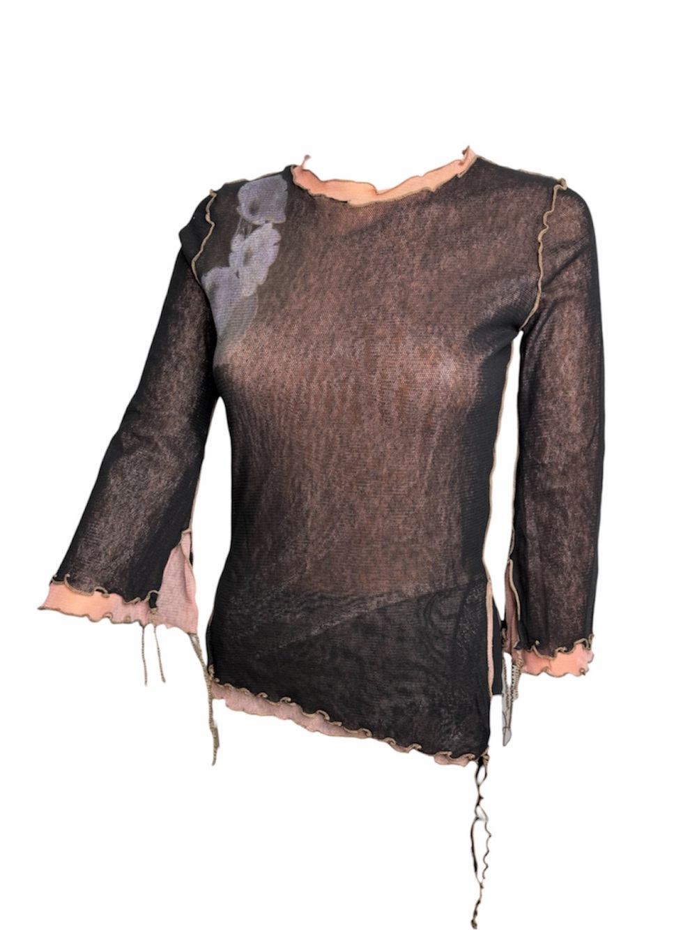 Vintage Cop Copine Y2K Romantic Sheer Black Pink Layered Mesh Asymmetric Size S